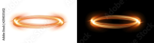 Golden glowing light orbit ring spinning with bright sparkling ends ideal for luxury banners PNG, Transparent and Black Background Versions for design use