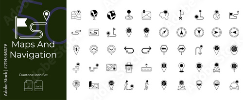 Quadro su tela Maps And Navigation Duotone Editable Icons set