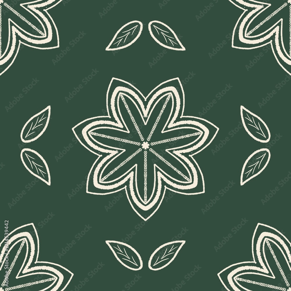 Fototapeta premium green floral geometric seamless pattern