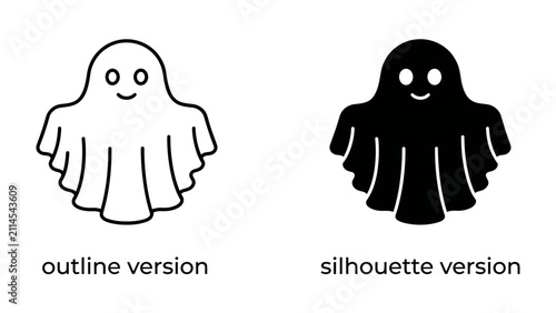 Obraz na płótnie Ghost Icon Set: Two simple ghost icons, one an outline and the other a silhouette, perfect for Halloween themes or playful digital designs