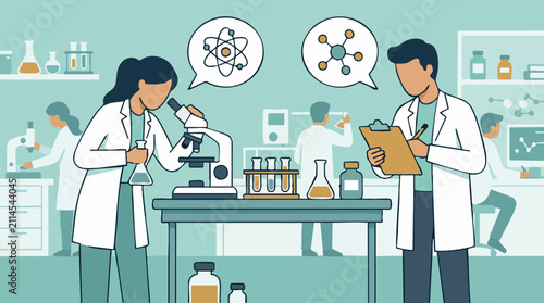 Фотография Scientists working in a modern laboratory, conducting research and experiments