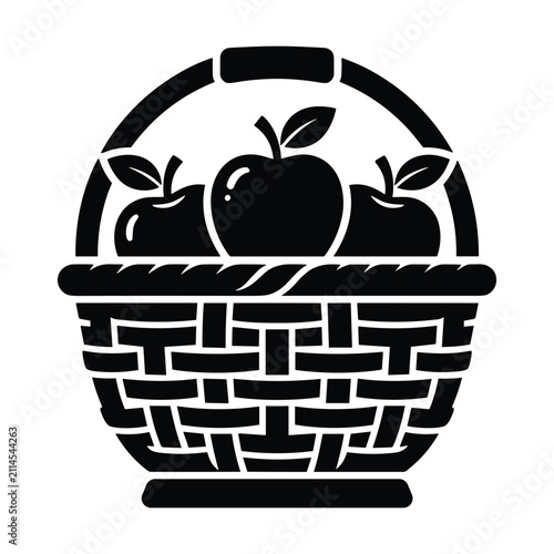 Woven basket filled with fresh apples vector illustration isolated on white background for healthy food and harvest and organic produce themes