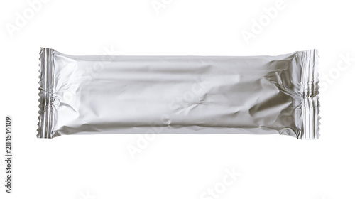 Silver foil wrapper for snack bar or candy