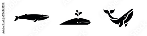 Photography Majestic Black Whale Silhouettes Set - Marine Mammal Icons with Spouting and Bre