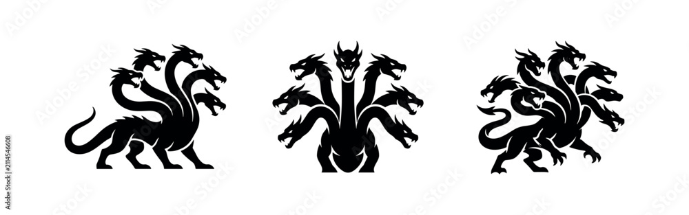 Fototapeta premium Lernaean Hydra mythical creature icon set