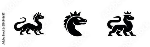 Obraz na plátně Crowned mythical dragon-like creature icon set