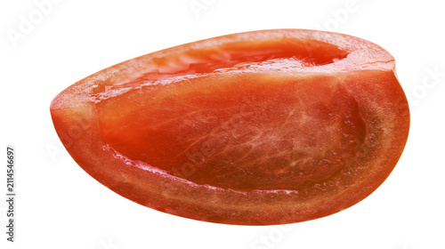 Obraz na plátně Ripe red tomato slice with visible seeds and pulp
