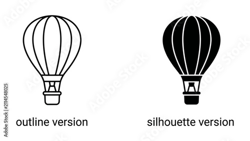 Bild auf Leinwand Hot Air Balloon Outline and Silhouette: A clear, crisp representation of a hot air balloon in both outline and silhouette styles, showcasing its iconic shape and basket ready for an adventure