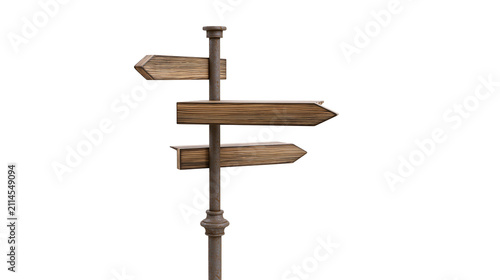 Wooden directional signpost with three arrow-shaped signs