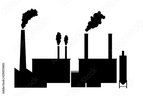 Black isolated PNG factory. Industrial factory silhouette design. Factory illustration isolated on transparent background.