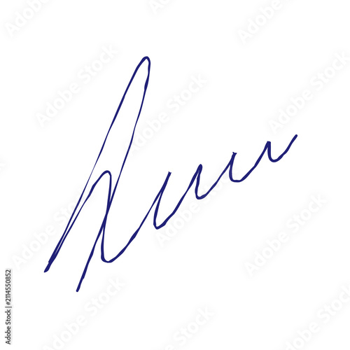 Isolated contract signature. Simple fictitious hand written signature.