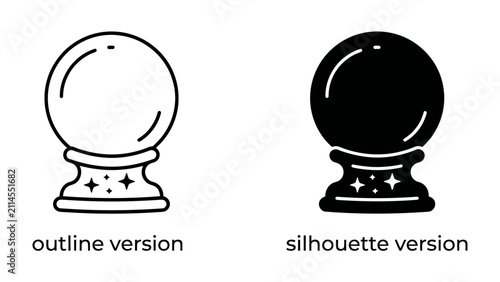Foto Crystal Ball Icons: A pair of crystal ball icons, one outlined and the other a silhouette, resting on a decorative stand adorned with stars
