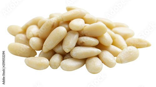 Konstfotografi Pile of raw pine nuts, light beige kernels
