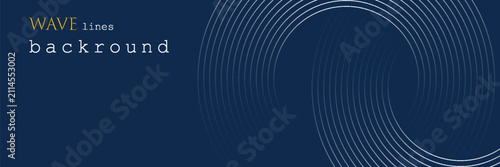 Abstract dark blue background with elegant white geometric concentric circular wave lines pattern. Modern luxury tech corporate background vector illustration graphic design asset copy space.