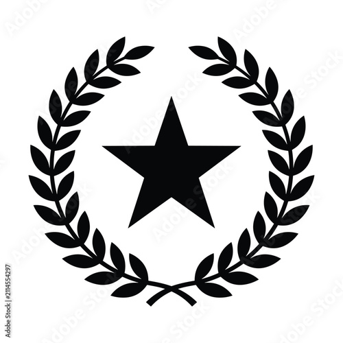фотографія Black star icon inside laurel wreath symbol for achievement and victory design