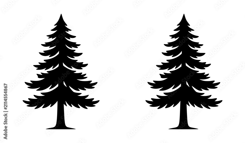 Obraz premium Pine Trees Pair Icon – Black Vector Silhouette of Two Evergreen Trees for Forest and Nature Design