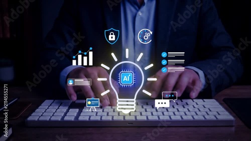 Artificial Intelligence Technology with AI Assistant, Smart Business Automation, Data Analytics, Chatbot, Machine Learning and Digital Innovation