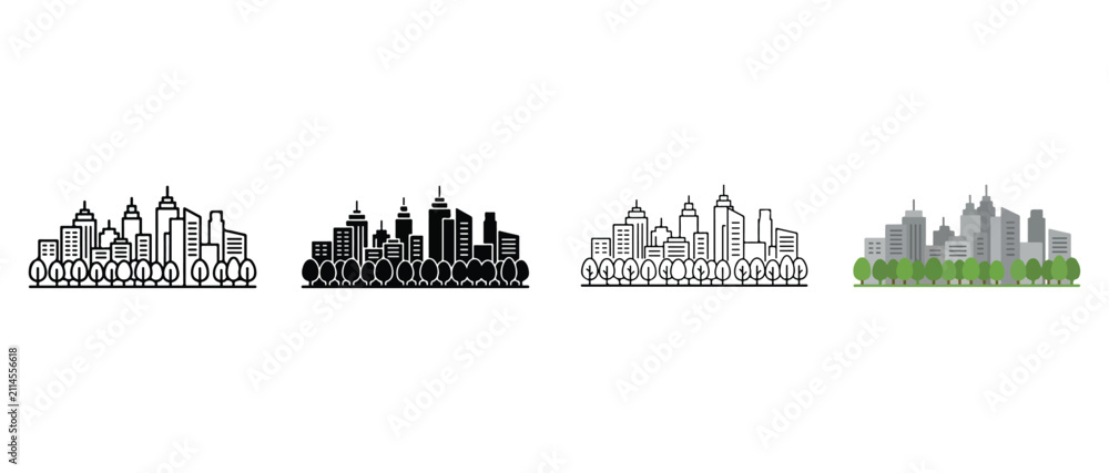 Obraz premium city skyline with buildings and trees in progressive greenery transformation design concept