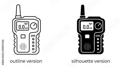 Obraz na płótnie EMF Meter Device: A clear illustration showcasing an EMF meter device in both outline and silhouette versions, designed for measuring electromagnetic fields