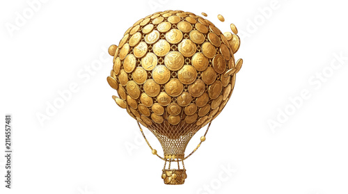 Hot air balloon made of golden coins representing wealth