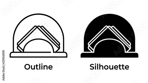 Konstfotografi Napkin Holder Outline and Silhouette: Two stylized icons represent a napkin holder, one in a clean outline and the other as a solid silhouette, perfect for graphic design and culinary contexts