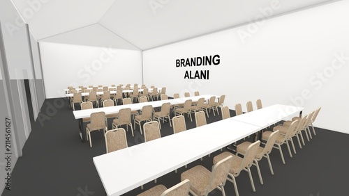 Large Event Tent with Tables and Chairs. Exhibition Pavilion, Corporate Event, Conference Venue, Outdoor Hospitality