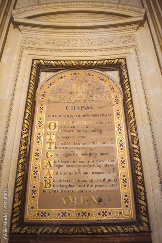 Panel with gold details depicting the Lord's Prayer at St. Paul's Pro-Cathedral, Valletta MALTA