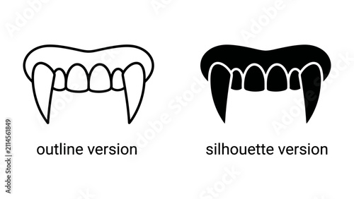 Obraz na płótnie Vampire Fangs: A graphic representation of vampire fangs, showing both an outline and a silhouette version, evoking a sense of gothic horror and mystery
