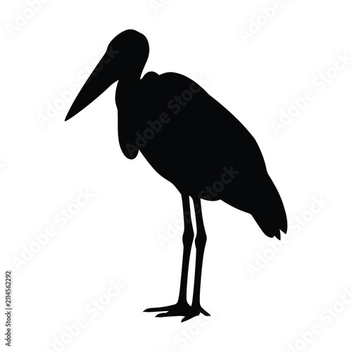 Принти на полотні Professional black silhouette of marabou stork standing still isolated on white
