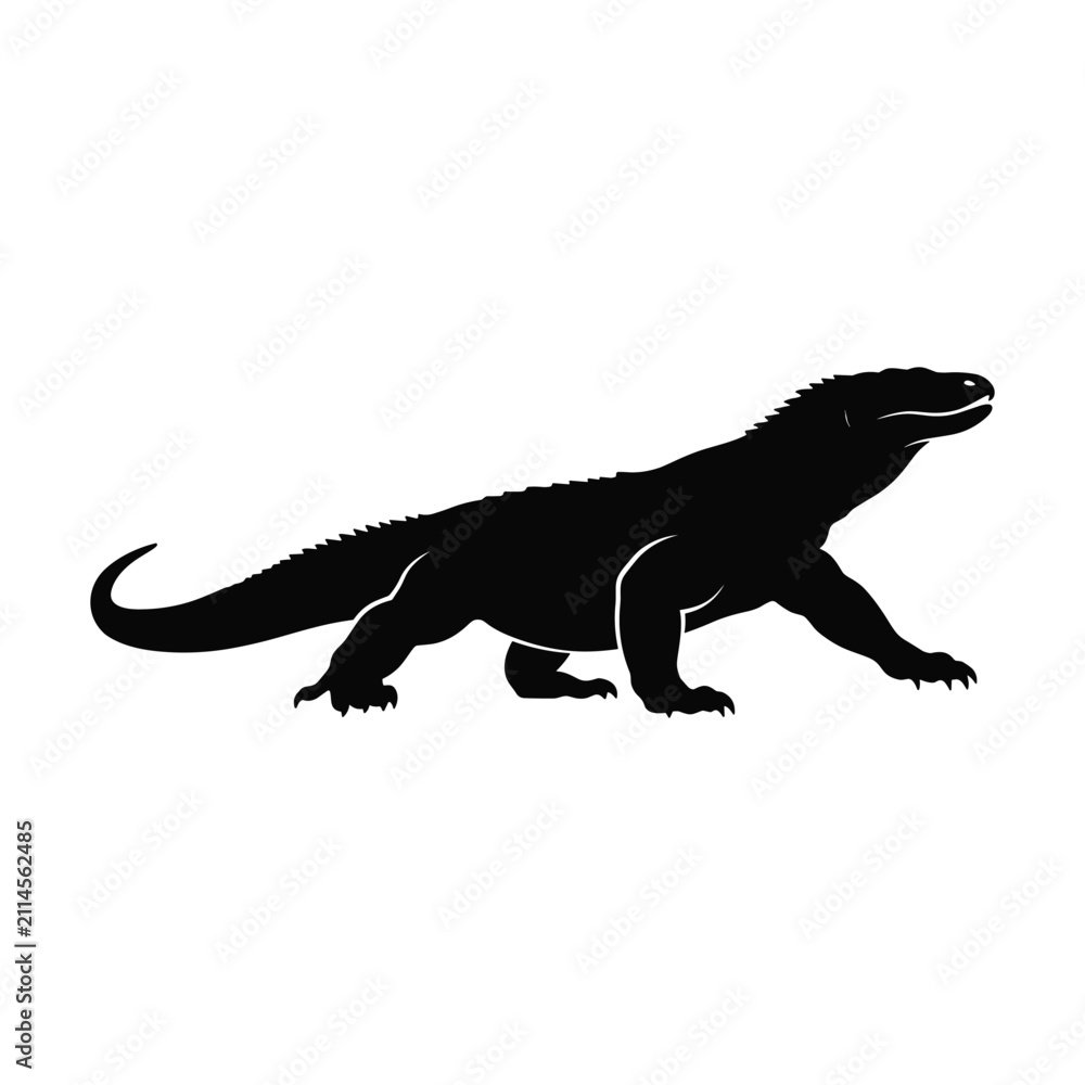 Fototapeta premium Detailed Komodo dragon lizard silhouette for exotic wildlife and nature graphics