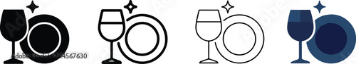 wine glass icons with plate and sparkling star effects for food beverage and dining design projects