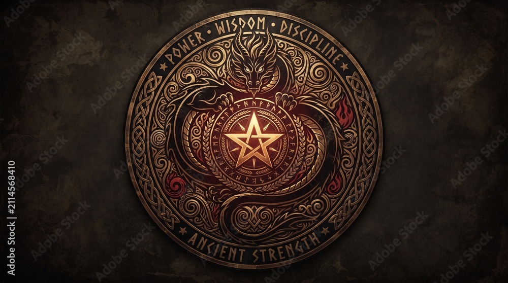 Fototapeta premium Ancient Ornamental Stone Medallion with Compass Star Relief