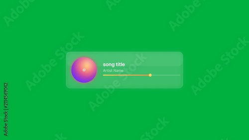 Glassmorphic audio player interface with animated progress bar and floating gradient orb on a