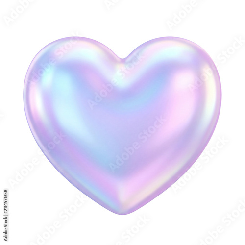 Glossy holographic heart 3D render icon featuring iridescent pastel colors perfect for modern website graphic design creative branding elements and user interface app projects