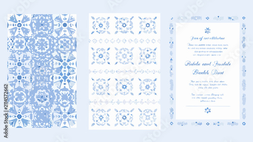Bild auf Leinwand Blue and white floral ornament pattern on stationery featuring repeating tile mo
