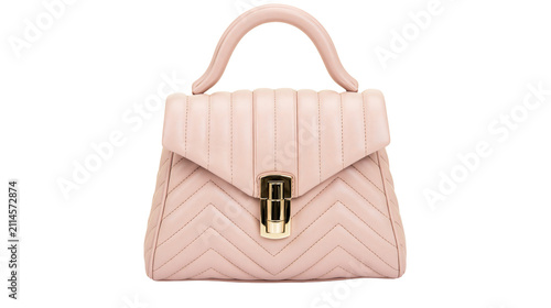 Quilted pink leather handbag with gold clasp and handle