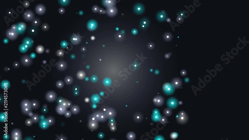 Abstract teal and white bokeh lights motion background