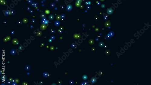 Abstract blue and green bokeh particle motion background