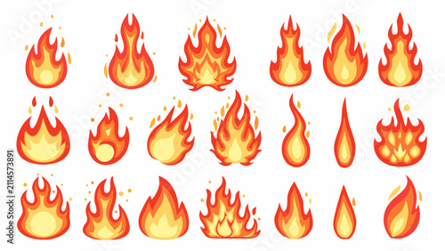 Konstfotografi Collection Of Fire Flame Vector Illustrations With Gradient Colors And Varied Sh