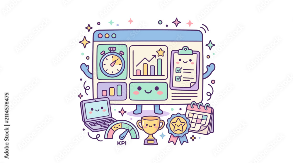 Fototapeta premium Kawaii business dashboard and success metrics art.