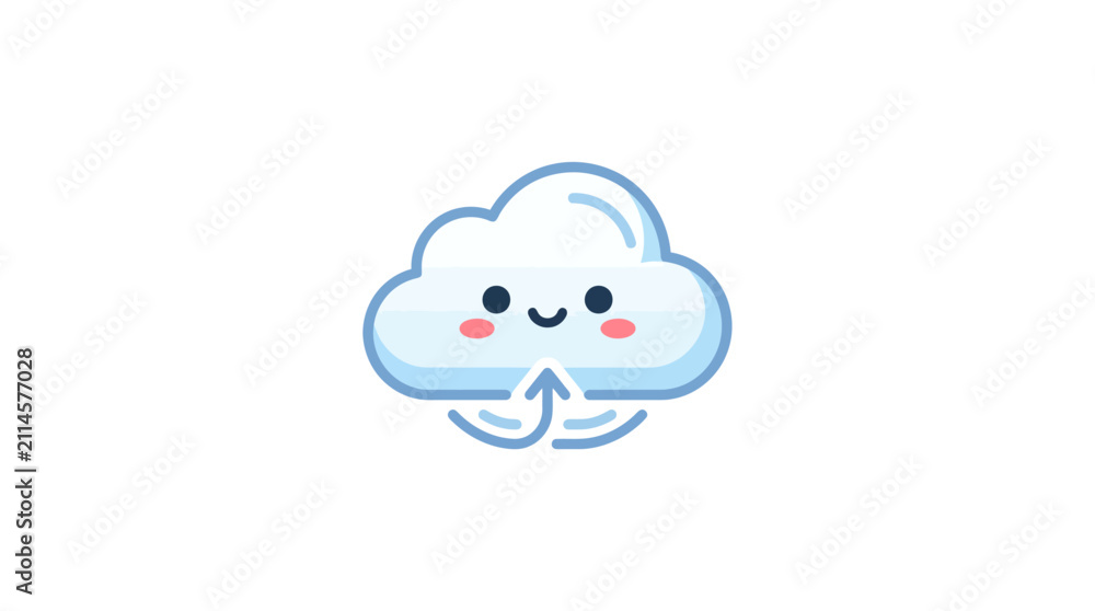 Fototapeta premium Kawaii cloud icon with upload arrow symbol.