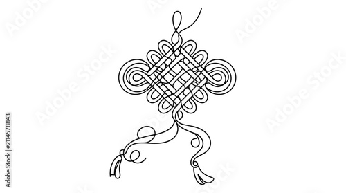 Chinese Knot One Line Drawing Vector Illustration