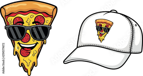 Cool Pizza Slice with Sunglasses Vector and Cap