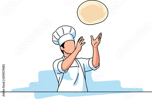 Chef tossing pizza dough illustration