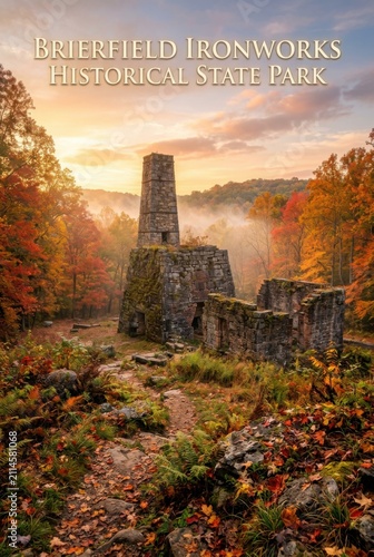 Brierfield Ironworks Historical State Park Alabama a Scenic Autumn Landscape with Stone Ruins of an Ancient Ironworks at Historical State Park