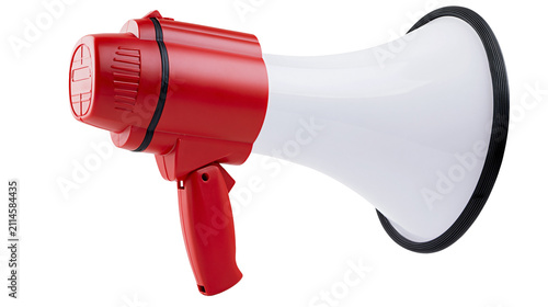 Red and white megaphone with black trim