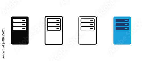  server rack icons with varying styles and colors isolated on transparent background