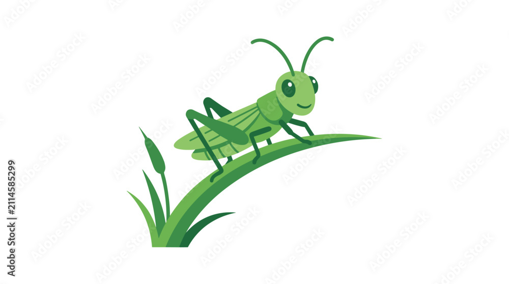 Fototapeta premium Cute Grasshopper Sitting On Grass Vector Insect Illustration