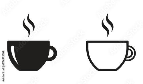 Hot Coffee Cup and Tea Mug Vector Icon Set, Minimalist Cafe Beverage Collection, vector, illustration, silhouette.