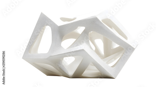 Wireframe sculpture with geometric cutouts in solid white form with modern wireframe inspired minimalist structure abstract creative design with shape